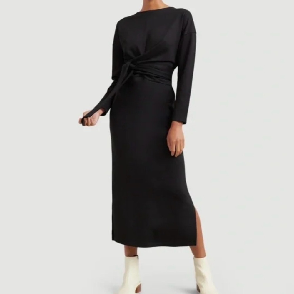 Modern Citizen Audrey Tie-Front Terry Midi Dress - Black - Size Large